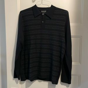 Banana Republic Men’s Merino Wool Sweater with Buttons and Collar - Black